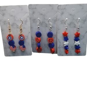 NWT 3 Pack Giadasio Handmade USA Patriotic Red/White/Blue Dangle Beaded Earrings